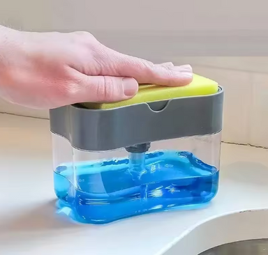 Distributeur de savon 380 ml avec support éponge, design compact