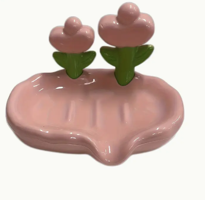 Porte-savon ovale en plastique avec motif floral auto-drainant, salle de bain design