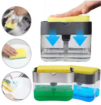 Distributeur de savon 380 ml avec support éponge, design compact