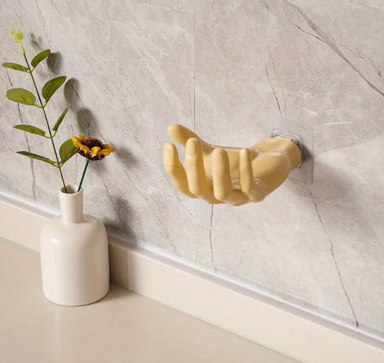 Porte-savon mural hexagonal résine design main salle de bain