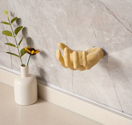 Porte-savon mural hexagonal résine design main salle de bain