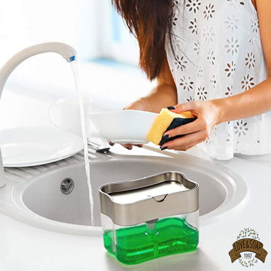 Distributeur liquide vaisselle ponge bouton poussoir |  Love&Soap