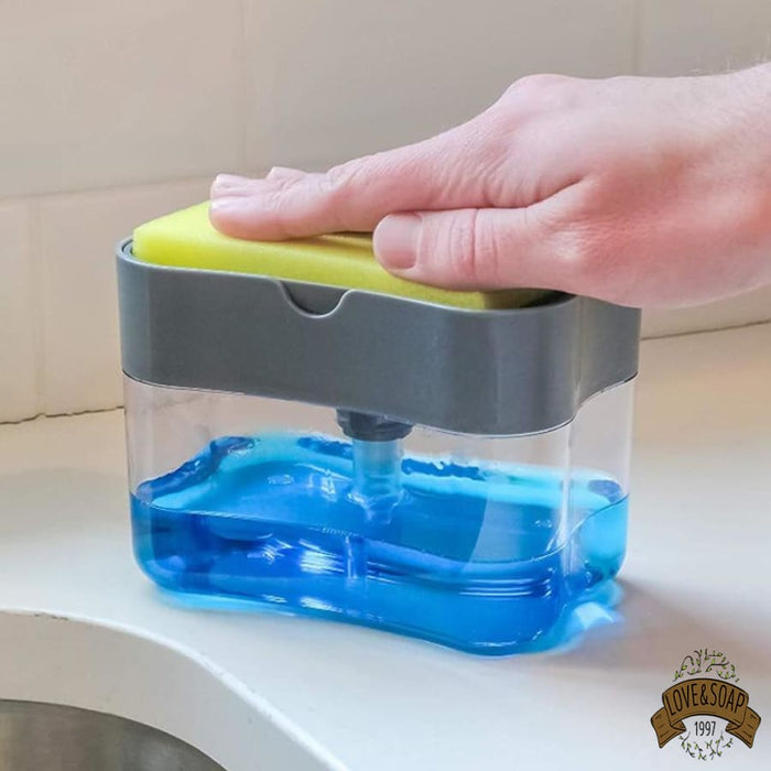 Distributeur liquide vaisselle ponge bouton poussoir | Love&Soap Distributeur liquide vaisselle ponge bouton poussoir | Love&Soap