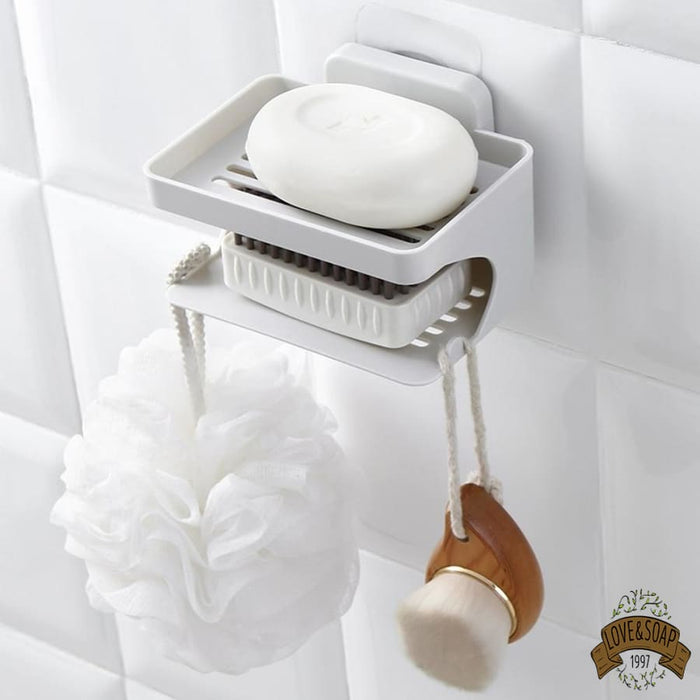 MoKo Porte-savon en résine double couche avec égouttoir amovible pour salle de bain, cuisine, douche, éviers, comptoir, noir gravier MoKo Porte-savon en résine double couche avec égouttoir amovible pour salle de bain, cuisine, douche, éviers, comptoir, noir gravier